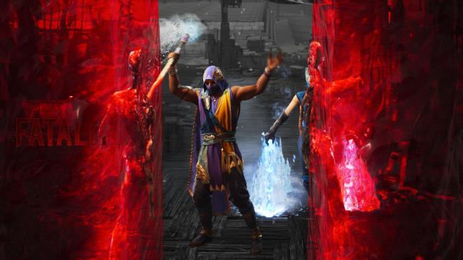 Rain splitting someone's body in two parts with two pillars of water.